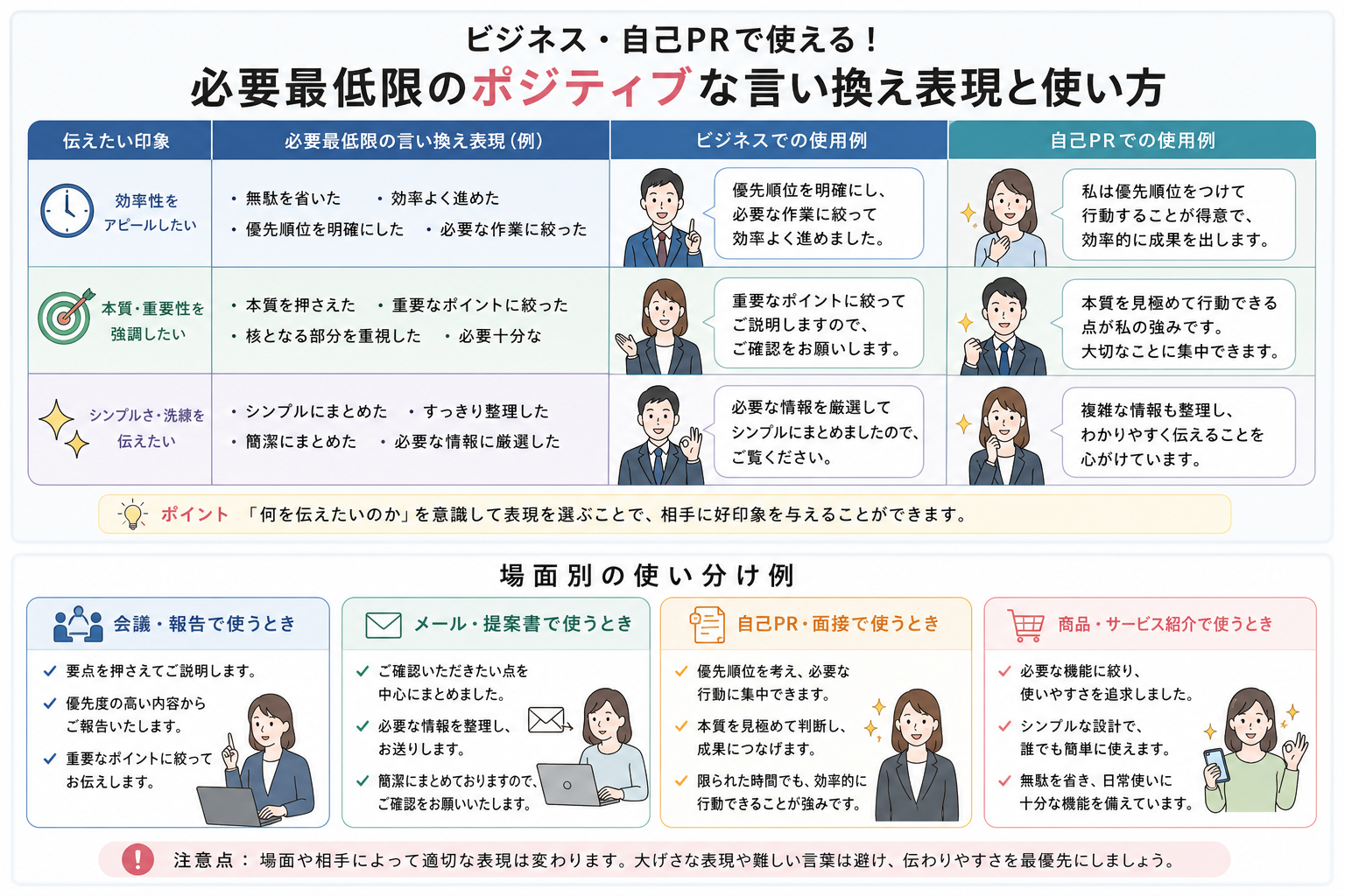 ビジネスや自己PRで使える必要最低限のポジティブな言い換え例