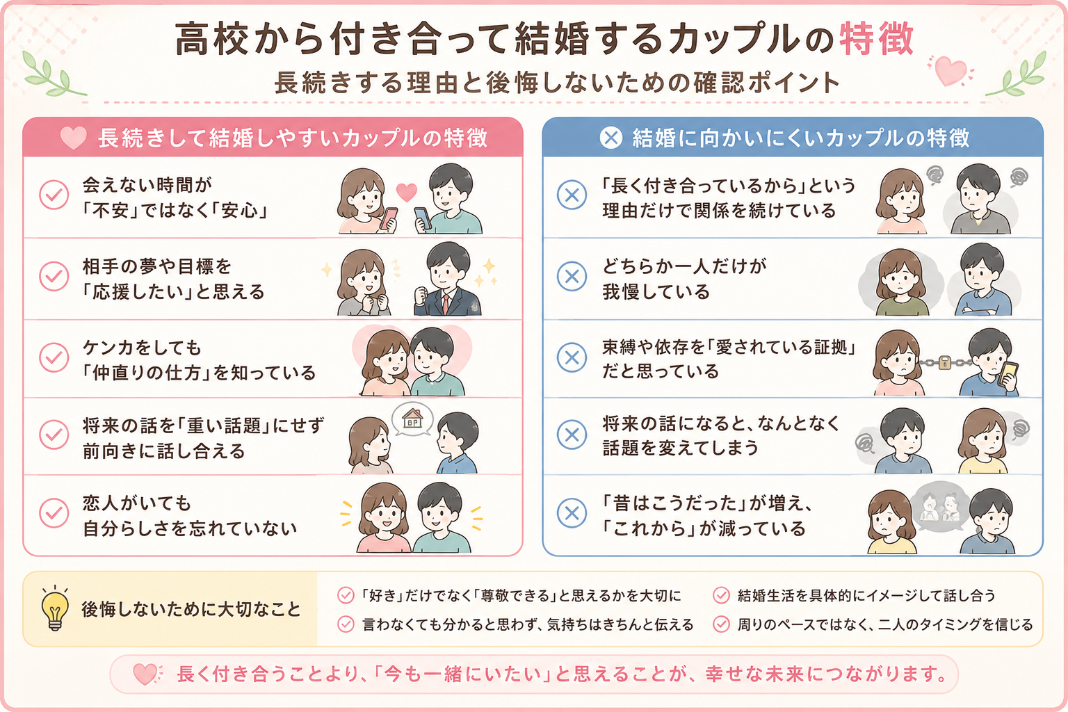 高校から付き合った恋人との結婚で後悔しないための確認ポイント