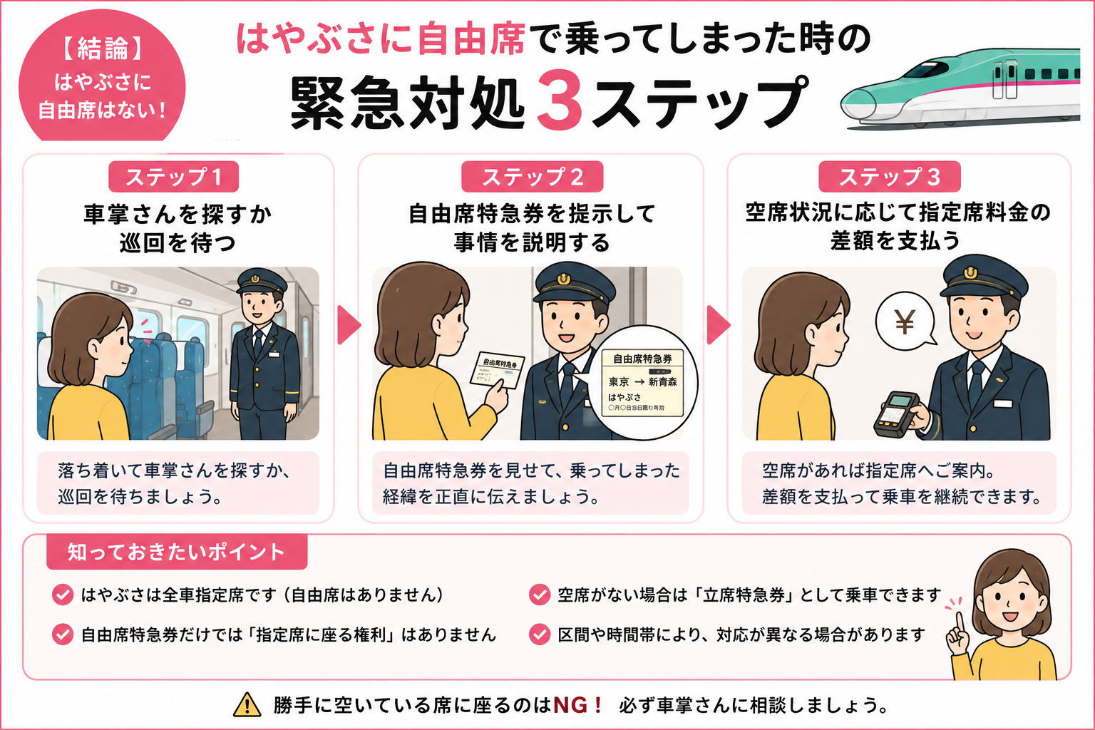 alt="はやぶさに自由席特急券で乗ってしまった時の緊急対処3ステップ"